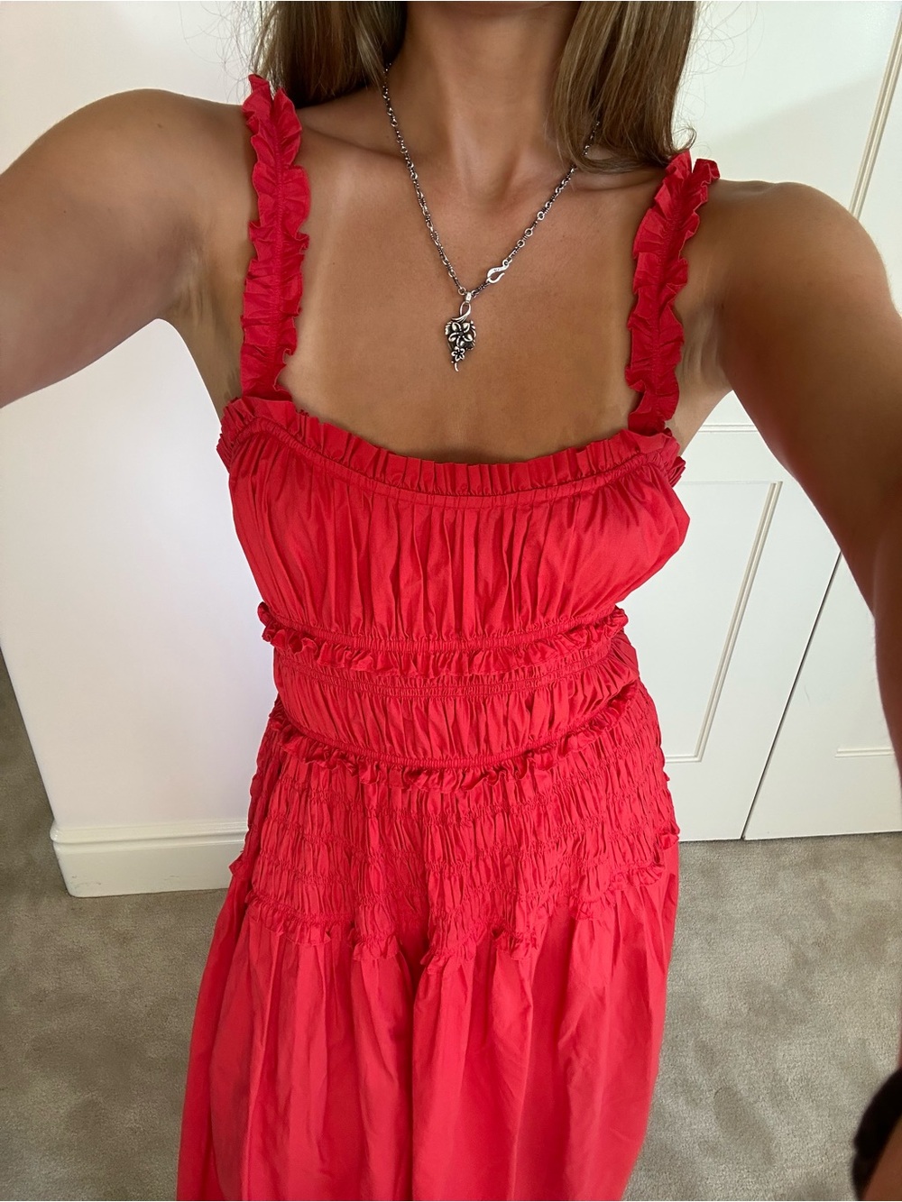 Doen Marianne Red Cotton Poplin Maxi Dress - Picture 3 of 6